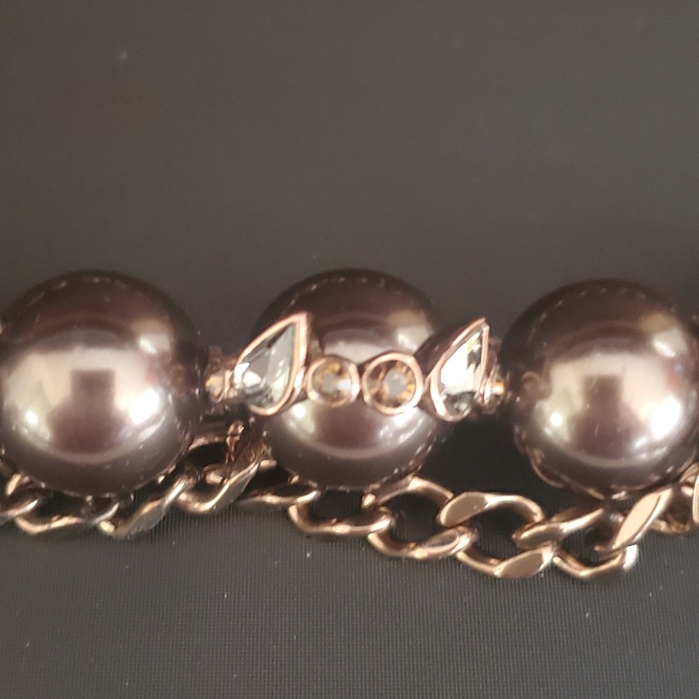 Givenchy Triple Strand Necklace Bronze Tone Beads with Crystal Accents Toggle‎ - Picture 8 of 12